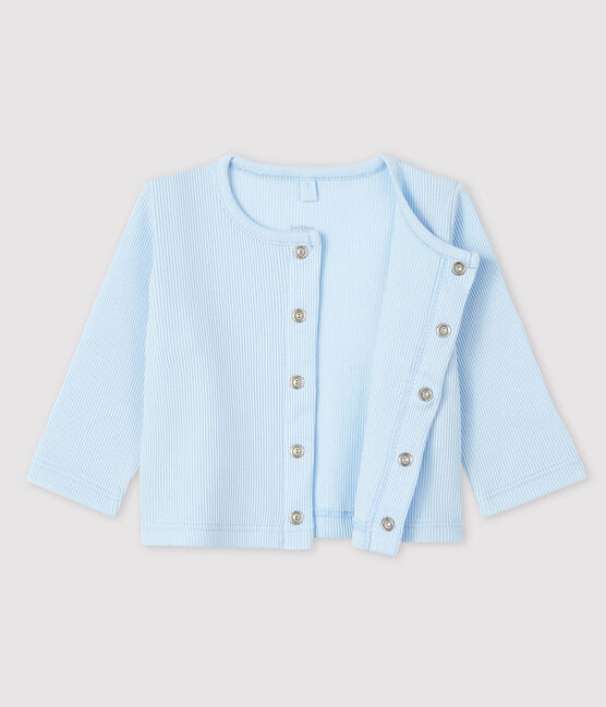 Cardigan bébé en côte 2x2 en coton biologique bleu FRAICHEUR