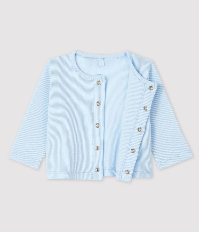 Cardigan b&eacute;b&eacute; en c&ocirc;te 2x2 en coton biologique bleu