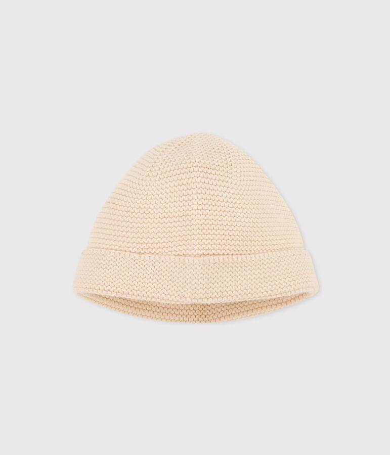 Bonnet tricott&eacute; en coton &eacute;cru