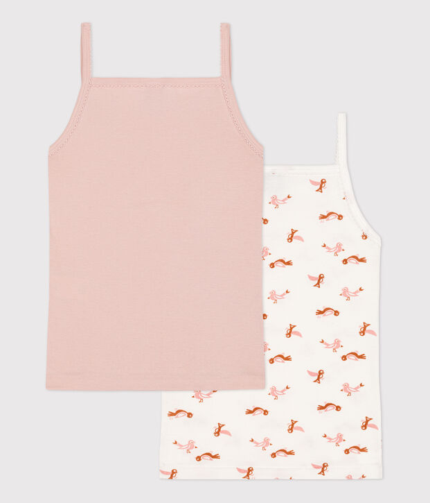 Lot de 2  chemises &agrave; bretelles oiseau petite fille en coton multicouleur