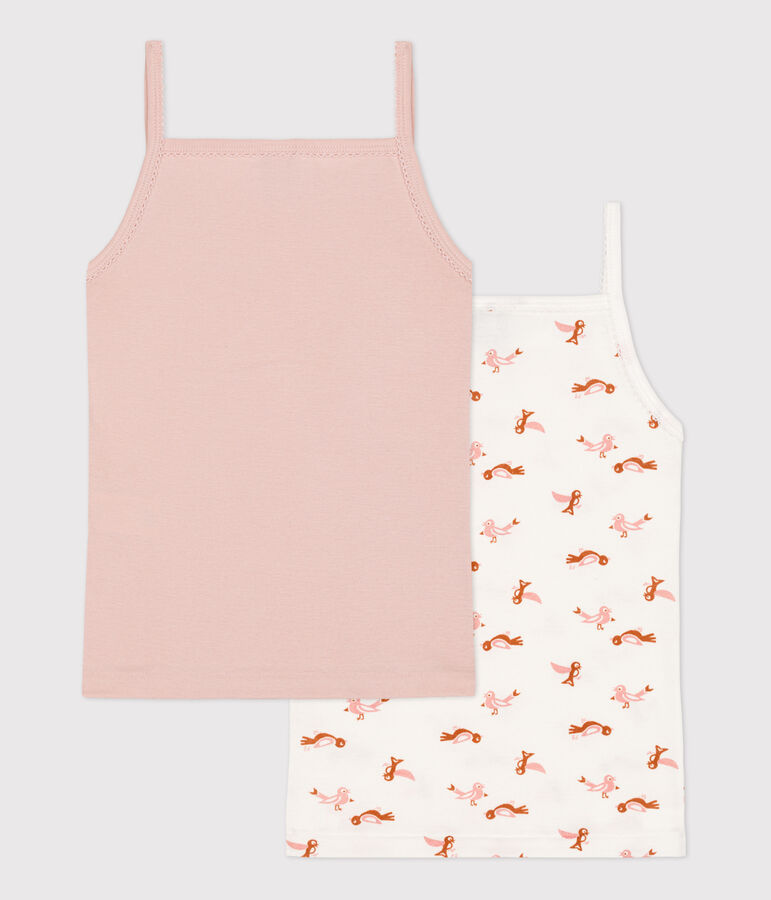 Lot de 2  chemises &agrave; bretelles oiseau petite fille en coton multicouleur