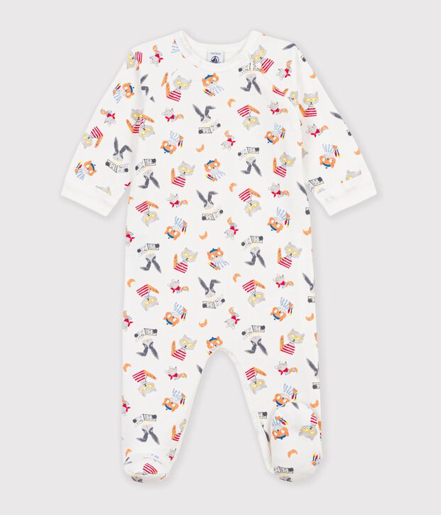 Pyjama b&eacute;b&eacute; en molleton imprim&eacute; animaux blanc/multicouleur