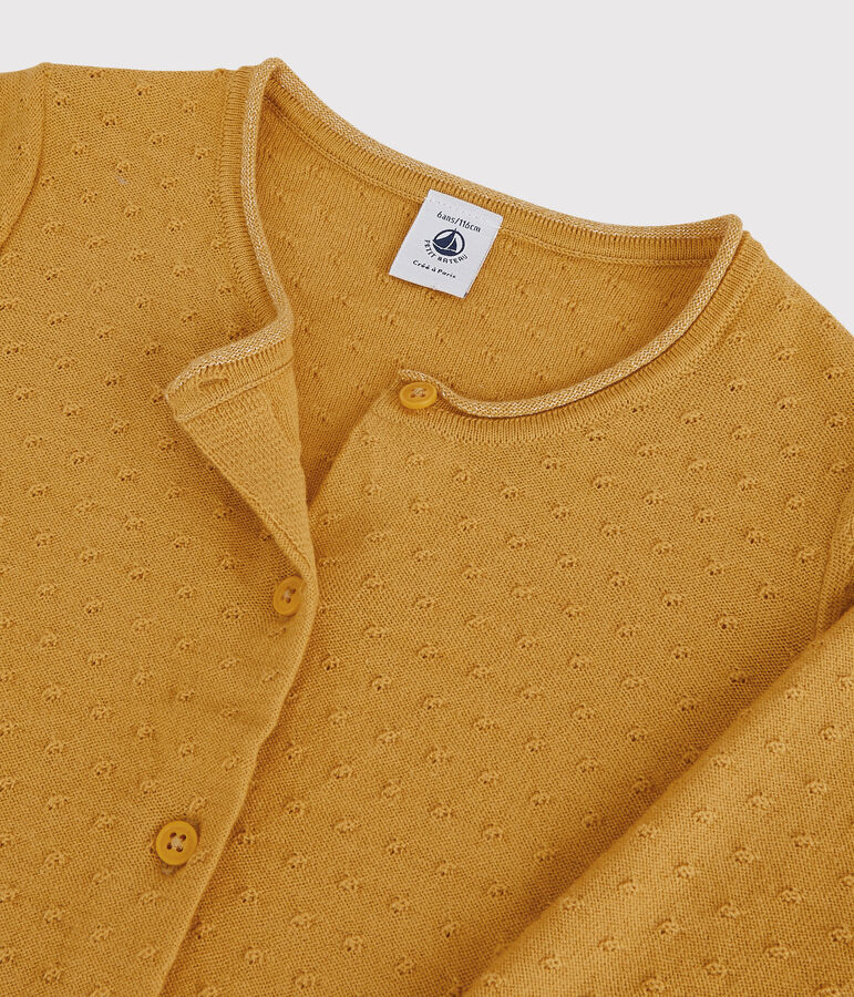 Cardigan laine et coton fille jaune BOUDOR