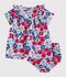 Robe b&eacute;b&eacute; en coton manches courtes et son bloomer imprim&eacute;s fleurs blanc/multicouleur