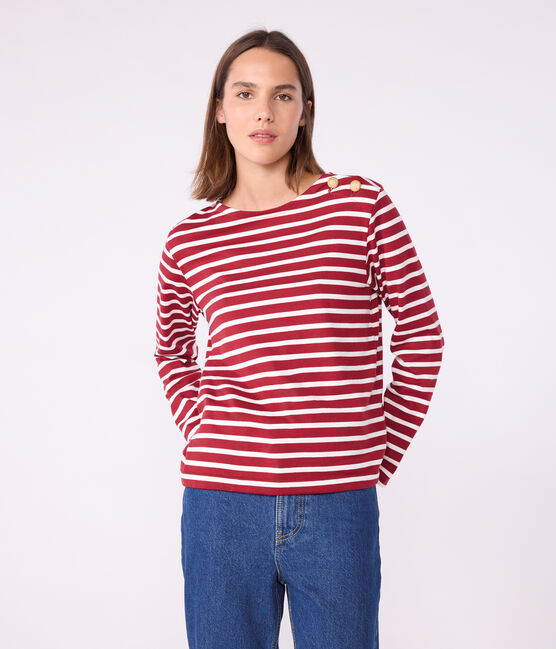 Marinière femme en coton rouge AMARANTE/ MILK