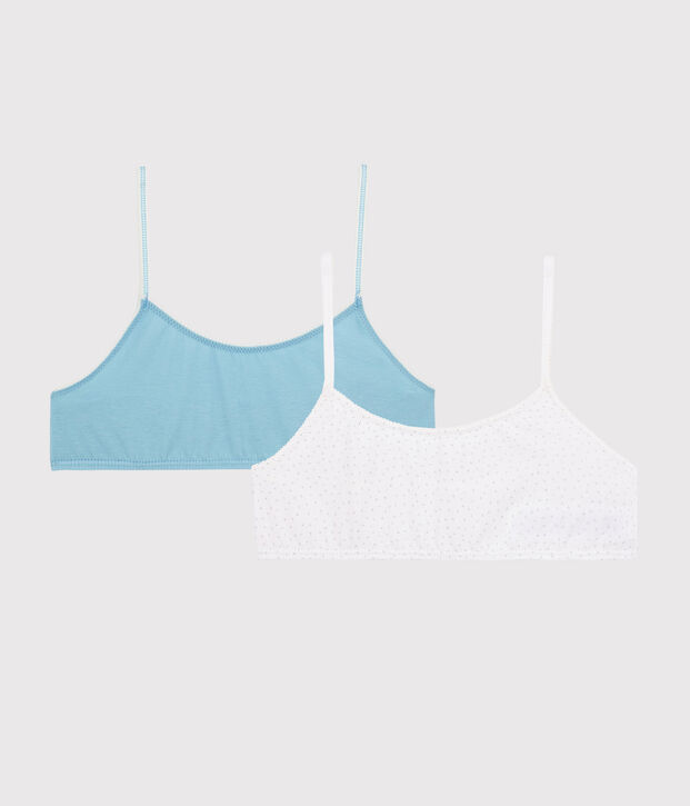 Lot de 2 brassi&egrave;res pois argent fille en coton biologique  et elasthanne multicouleur