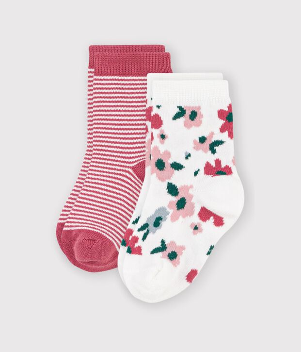 2 paires de chaussettes b&eacute;b&eacute; en coton &agrave; rayures et imprim&eacute; fleurs multicouleur