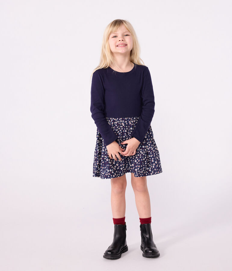 Robe enfant manches longues en coton bleu SOIR/ MULTICO