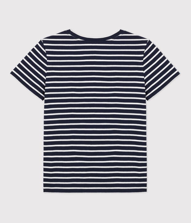 Tee-shirt LE DROIT col rond en coton Femme bleu/blanc