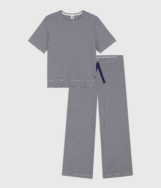 Pyjama milleraies femme en coton bleu SMOKING/blanc MARSHMALLOW