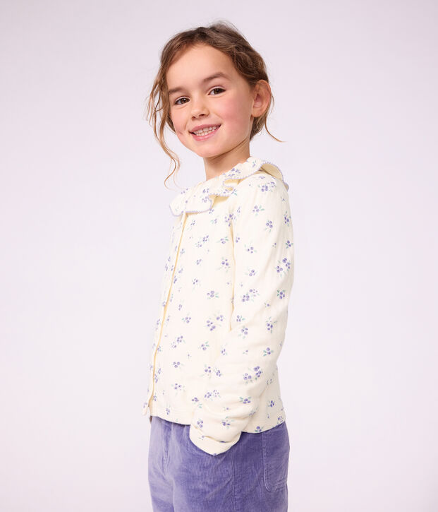 Cardigan enfant en coton &agrave; fleurs &eacute;cru/multicouleur