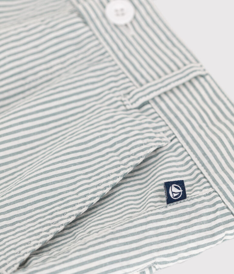 Bermuda short enfant en coton &agrave; rayures blanc MARSHMALLOW/bleu BRUT