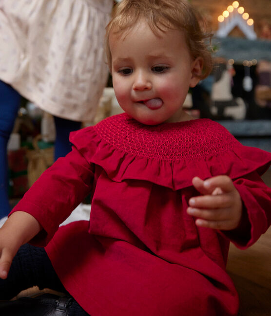 Robe manches longues en velours bébé rouge CORRIDA