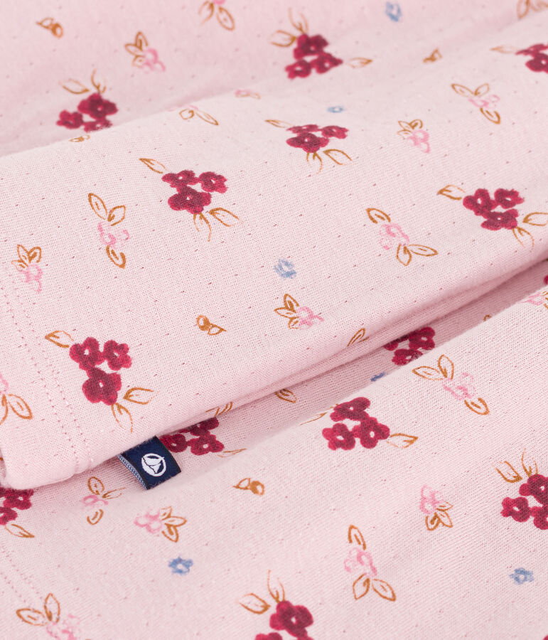 Robe enfant manches longues en coton rose JOLI/blanc MULTICO