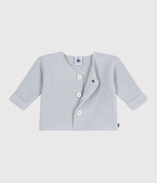 Cardigan b&eacute;b&eacute; tricot point mousse en coton bleu