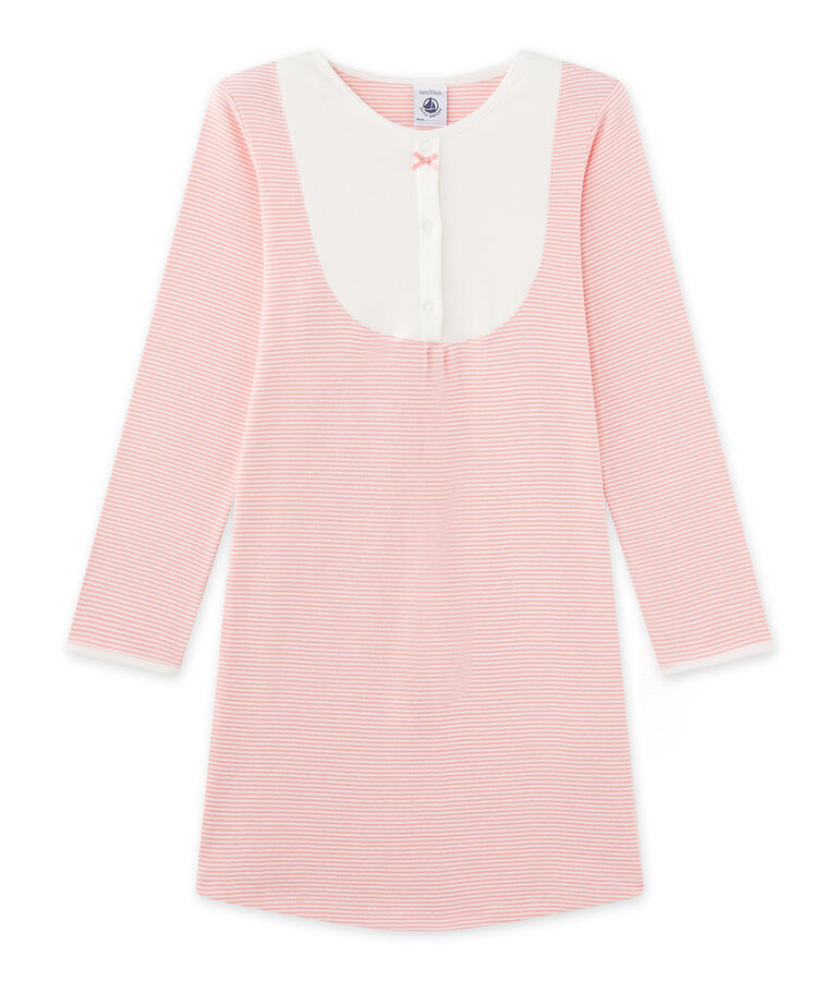 Chemise de nuit fille en milleraies rose/blanc