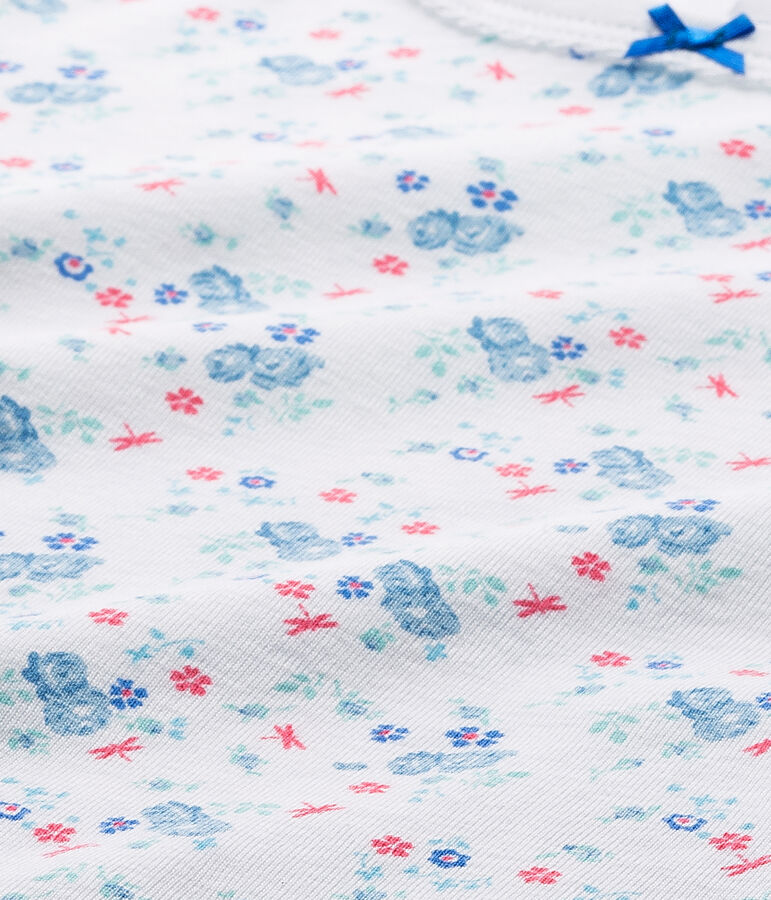 T-shirt fille imprim&eacute; blanc ECUME/bleu BLEU/ MULTICO