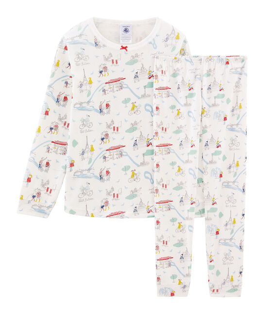 Pyjama petite fille en côte blanc MARSHMALLOW/blanc MULTICO