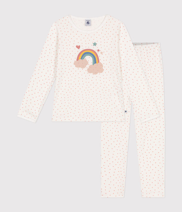 Pyjama en coton imprim&eacute; petits c&oelig;urs enfant blanc/rose