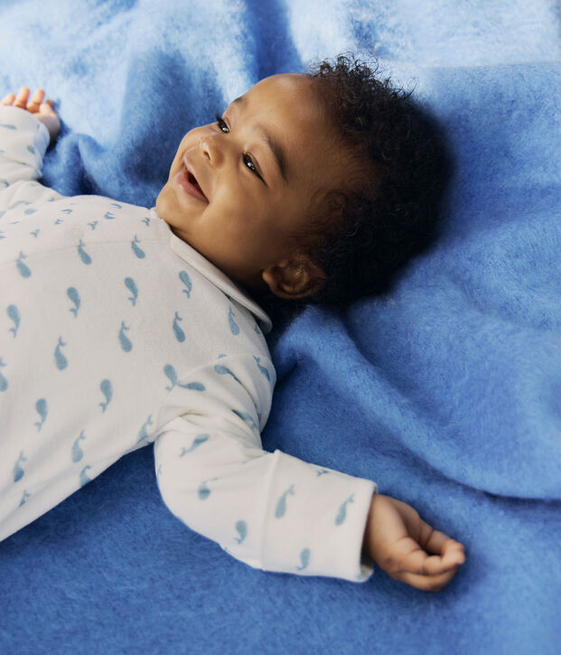 Pyjama b&eacute;b&eacute; en velours &agrave; col imprim&eacute; baleines blanc/bleu