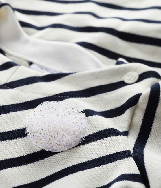 Robe manches courtes bébé fille rayée blanc MARSHMALLOW/bleu SMOKING