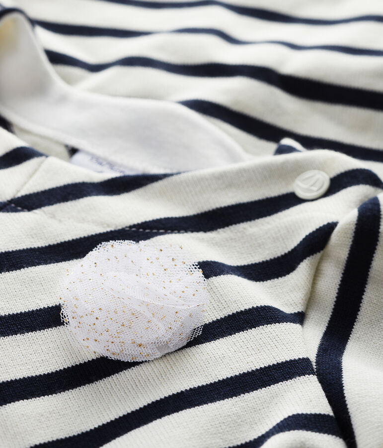 Robe manches courtes b&eacute;b&eacute; fille ray&eacute;e blanc MARSHMALLOW/bleu SMOKING