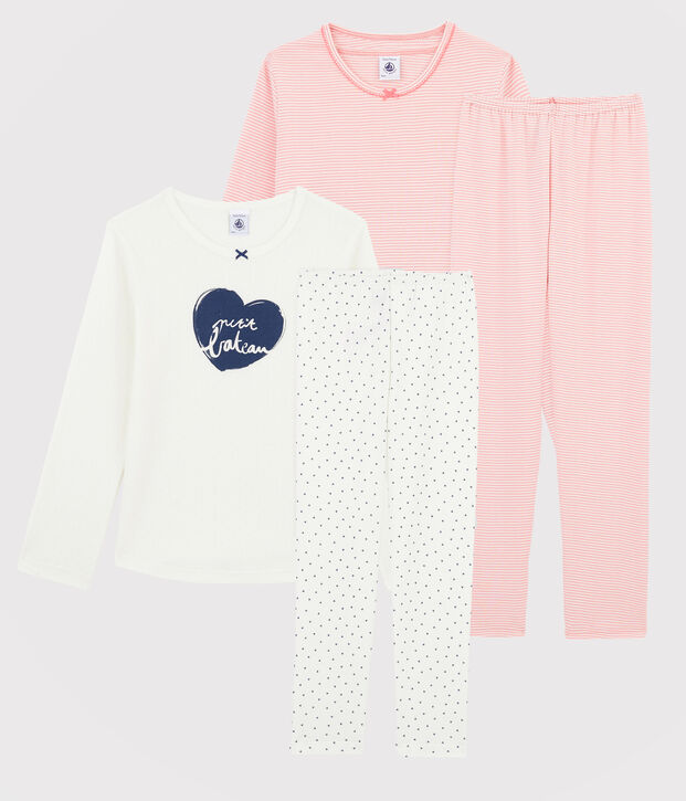 Lot de 2 pyjamas petite fille en c&ocirc;te multicouleur