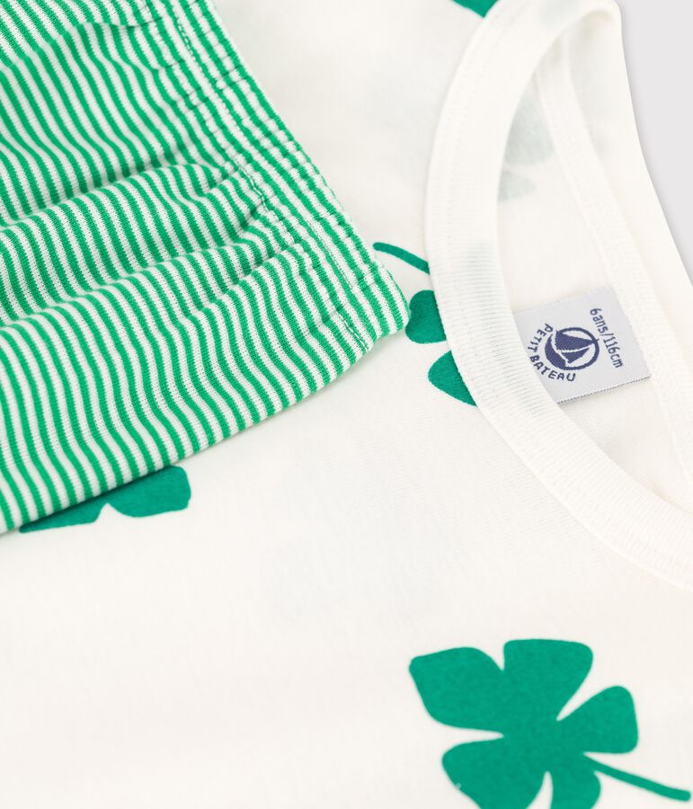 Pyjacourt motif palmes petit gar&ccedil;on en coton biologique blanc MARSHMALLOW/vert GAZON