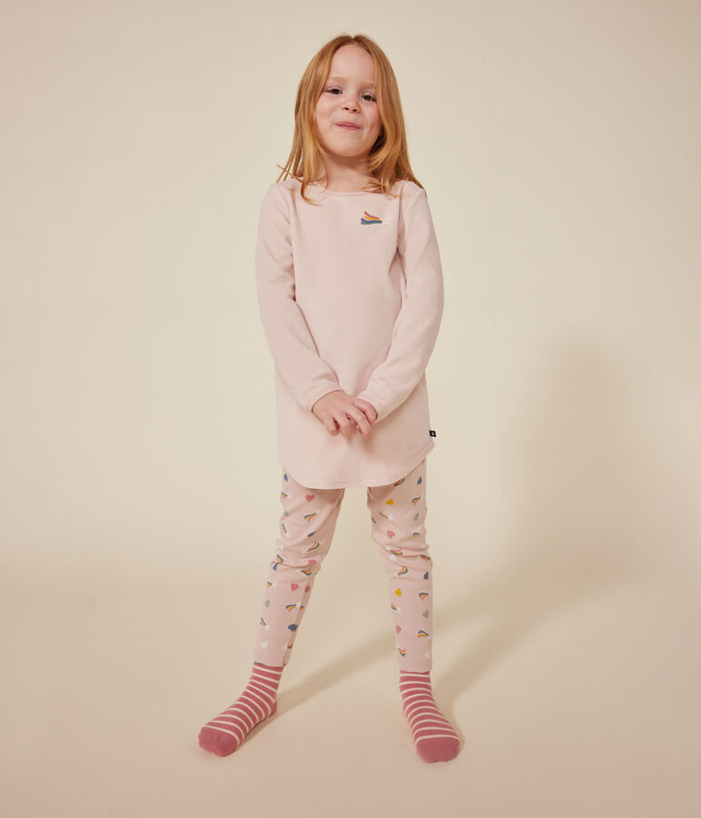 Chemise de nuit en velours enfant. rose SALINE/blanc MULTICO