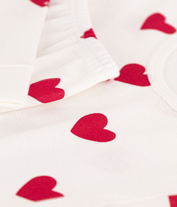 Pyjama ajust&eacute; coeurs en coton enfant blanc/rouge