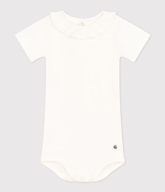 Body manches courtes bébé à collerette en coton blanc MARSHMALLOW