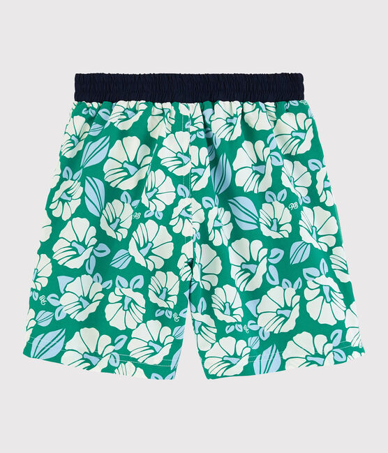 Short de bain recyclé enfant garçon vert GAZON/écru MULTICO