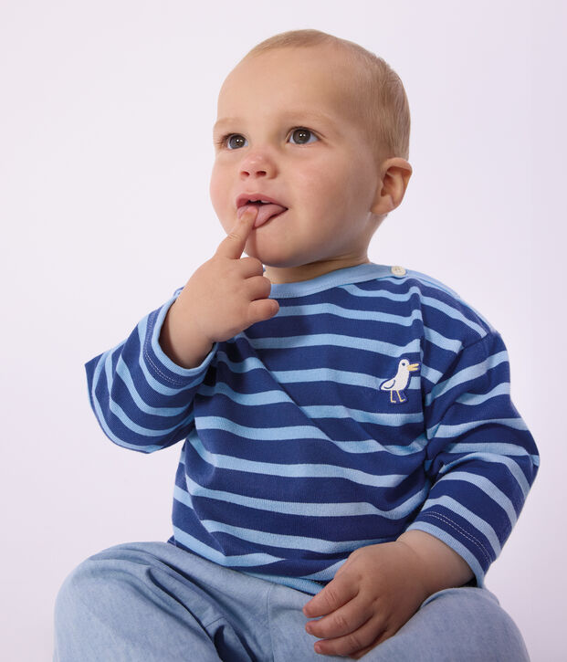 Marini&egrave;re b&eacute;b&eacute; en coton, badge mouette bleu/bleu