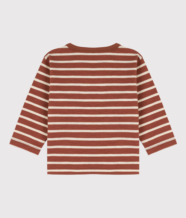Tee-shirt manches longues b&eacute;b&eacute; en coton marron/&eacute;cru