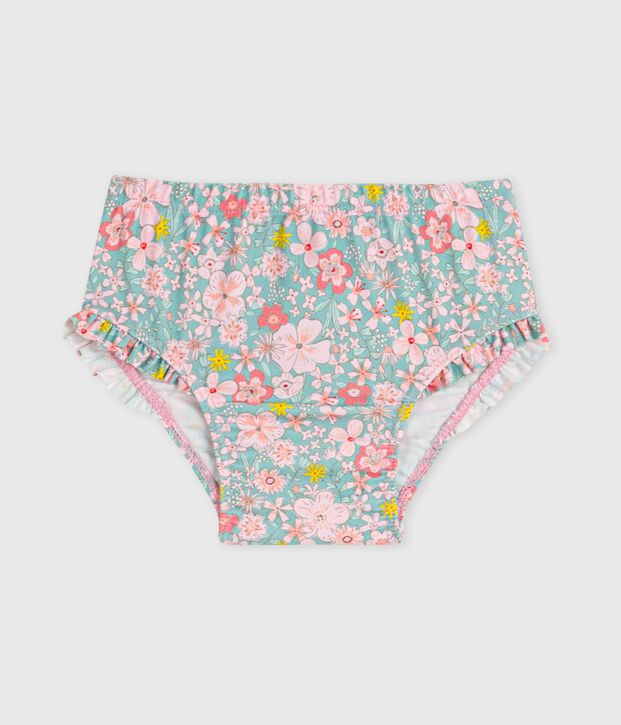Culotte de bain b&eacute;b&eacute; &agrave; volants, imprim&eacute;e fleurs bleu/multicouleur