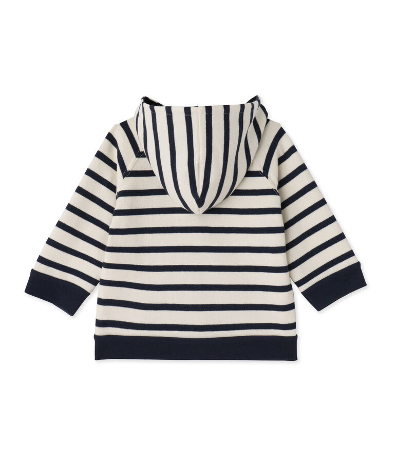 Sweat zipp&eacute; b&eacute;b&eacute; gar&ccedil;on en jersey lourd ray&eacute; beige COQUILLE/bleu SMOKING