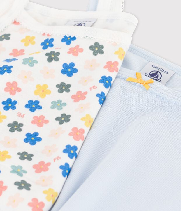 Lot de 2 chemises &agrave; bretelles fleurs r&eacute;tro phosphorescents petite fille en coton multicouleur