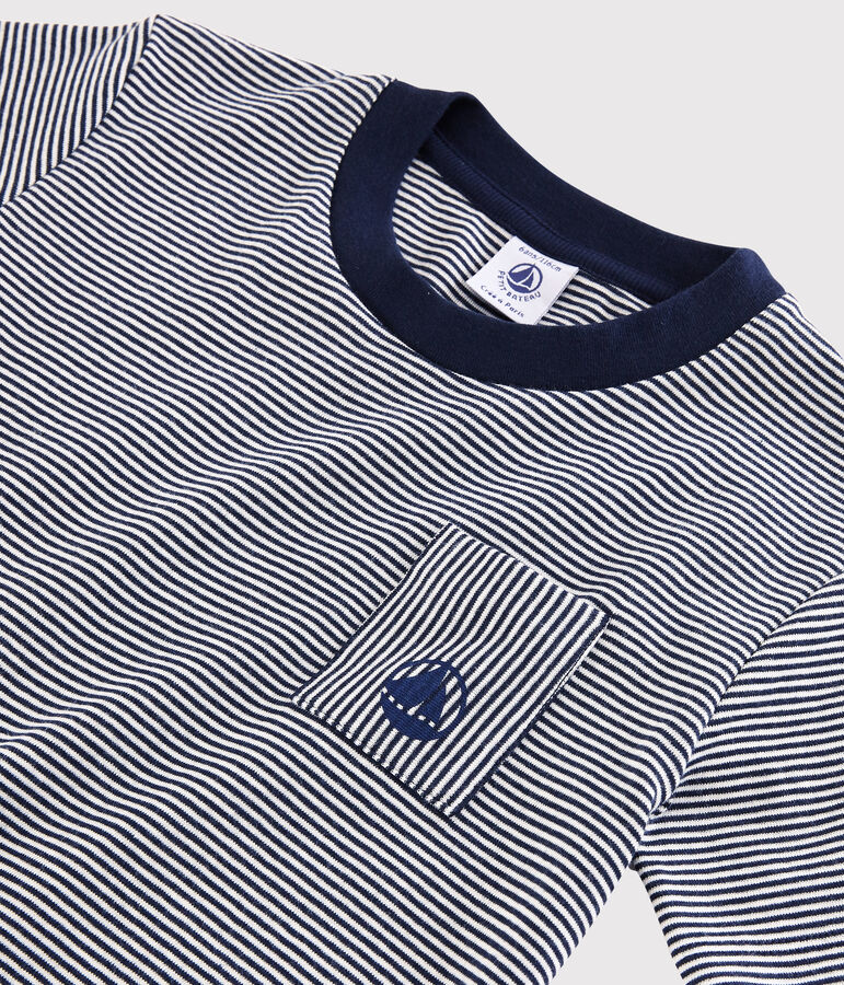 Tee-shirt manches courtes en coton enfant gar&ccedil;on bleu SMOKING/blanc MARSHMALLOW