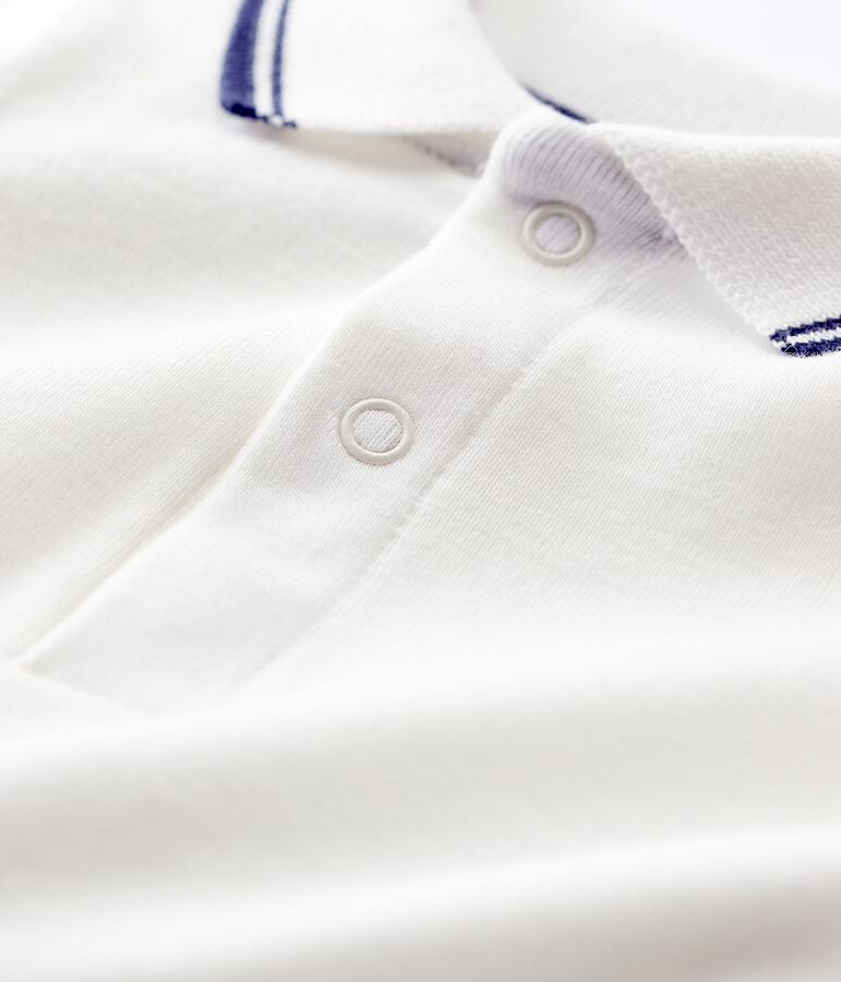 Body manches courtes colo polo en coton b&eacute;b&eacute; blanc MARSHMALLOW