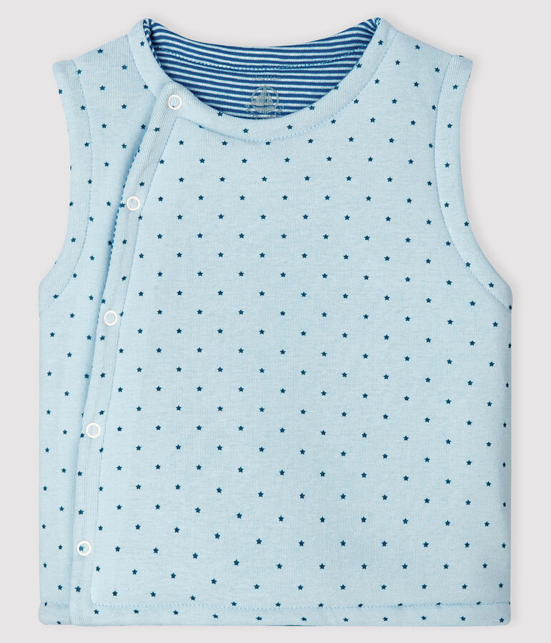Gilet bleu sans manches r&eacute;versible b&eacute;b&eacute; gar&ccedil;on en c&ocirc;te ouatin&eacute;e bleu FRAICHEUR/blanc MULTICO