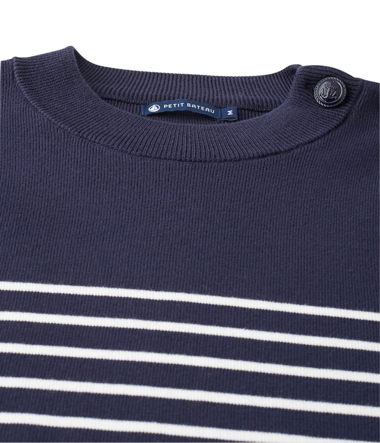 Pull marin homme &agrave; rayure plac&eacute;e bleu/blanc