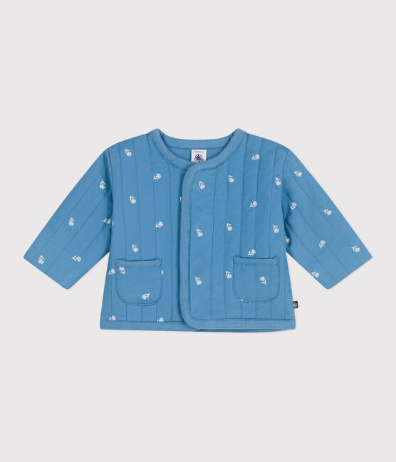 Veste bébé en coton matelassée, imprimé petites fleurs bleu ALASKA/blanc MARSHMALLOW