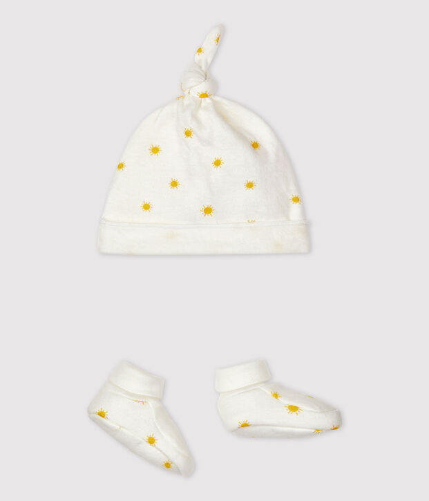 Lot 2 pi&egrave;ces b&eacute;b&eacute; en coton biologique blanc/jaune