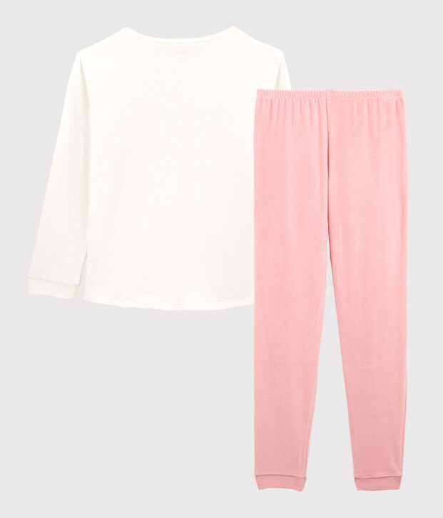 Pyjama fille en velours rose/blanc