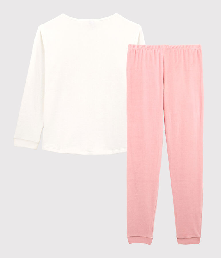 Pyjama fille en velours rose CHARME/blanc MARSHMALLOW