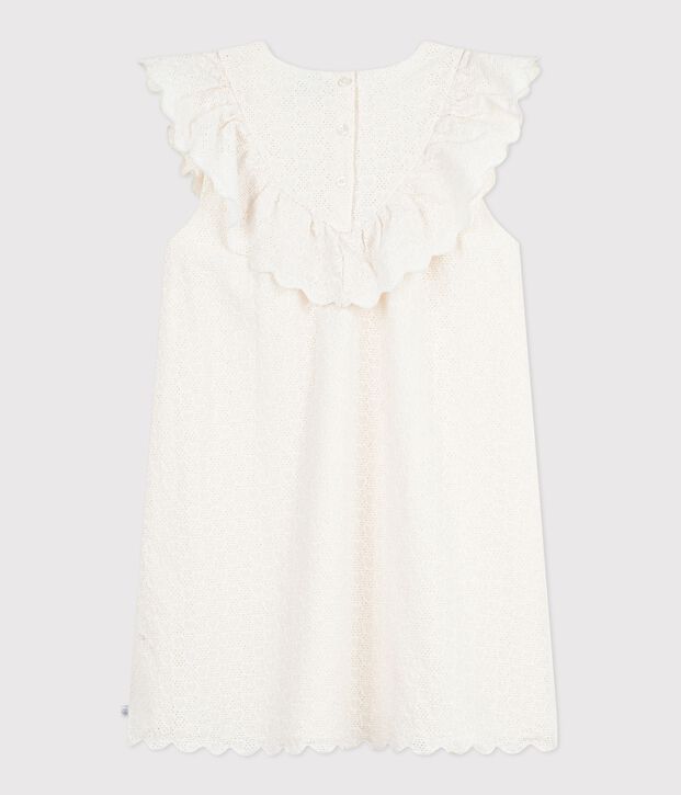 Robe enfant manches courtes en coton motifs c&oelig;urs blanc