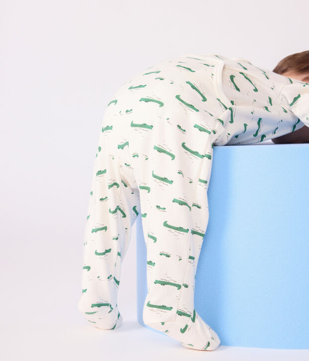 Pyjama b&eacute;b&eacute; en molleton gratt&eacute; ouverture au dos imprim&eacute; croco &eacute;cru/multicouleur