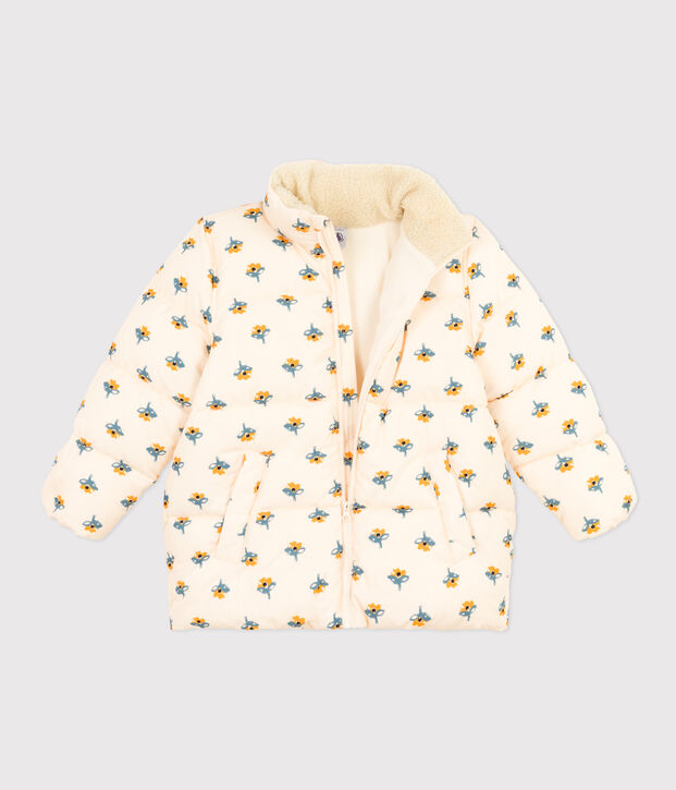 Doudoune avec capuche r&eacute;tractable enfant fille &eacute;cru/multicouleur