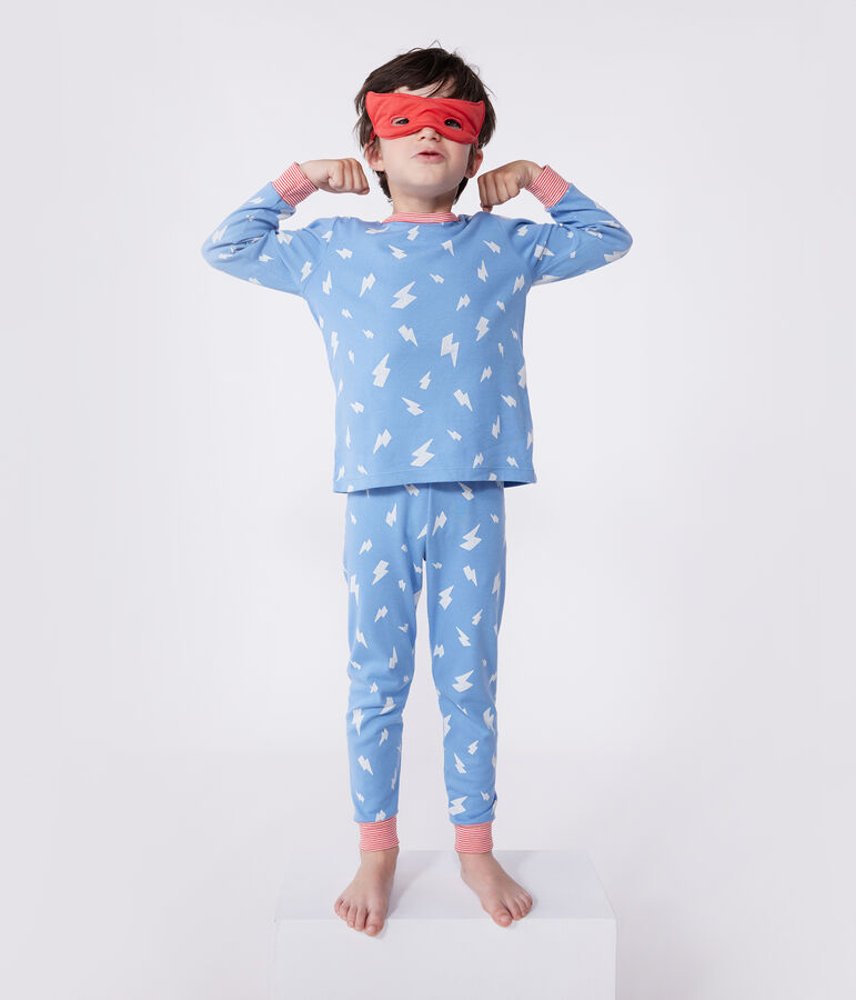 Pyjama d&eacute;guisement enfant en coton phosphorescent avec cape bleu ALASKA/blanc MULTICO