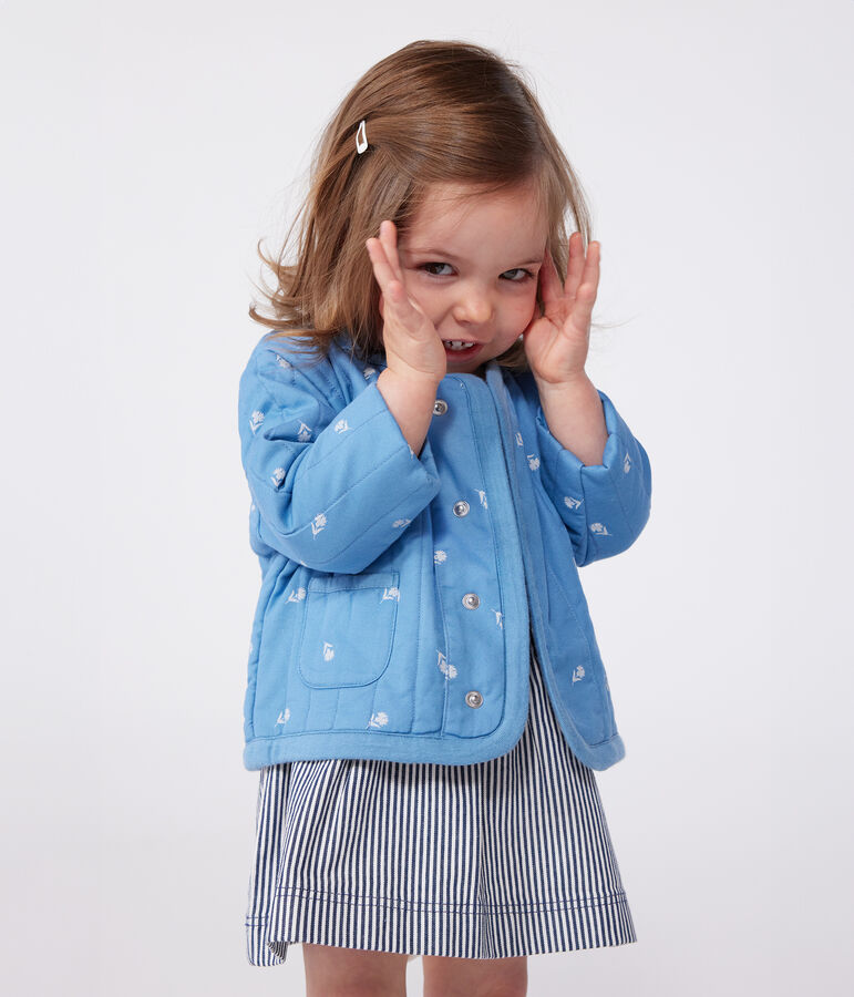 Veste b&eacute;b&eacute; en coton matelass&eacute;e, imprim&eacute; petites fleurs bleu/blanc
